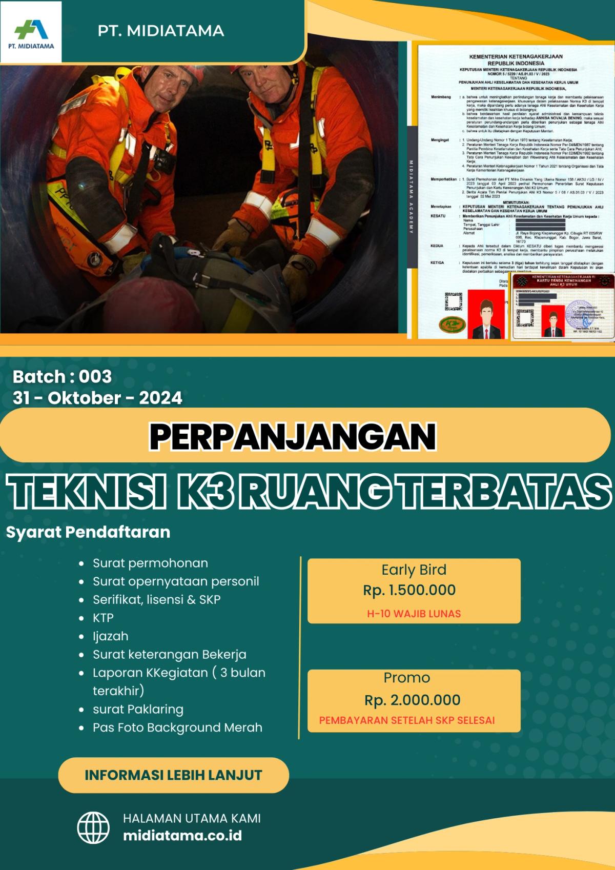 Teknisi K3 Ruang Terbatas Batch 3 LISENSI