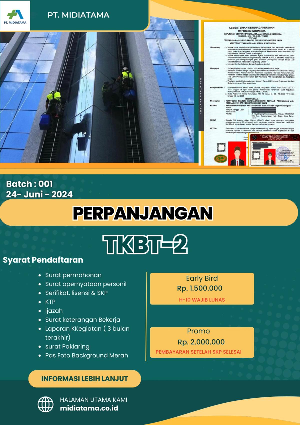 Tenaga Kerja Bangunan Tinggi Tingkat 2 (TKBT) Batch 1 LISENSI