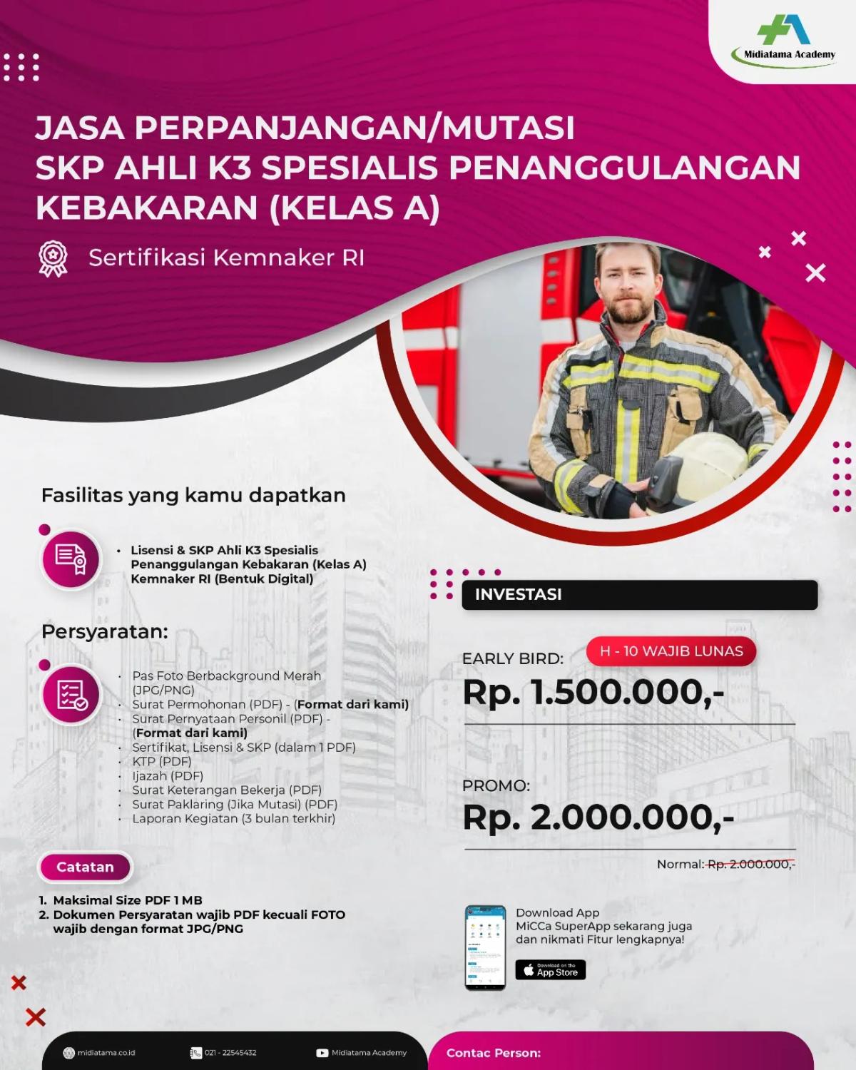 Ahli K3 Spesialis Penanggulangan Kebakaran (Kelas A) Batch 6 SKP