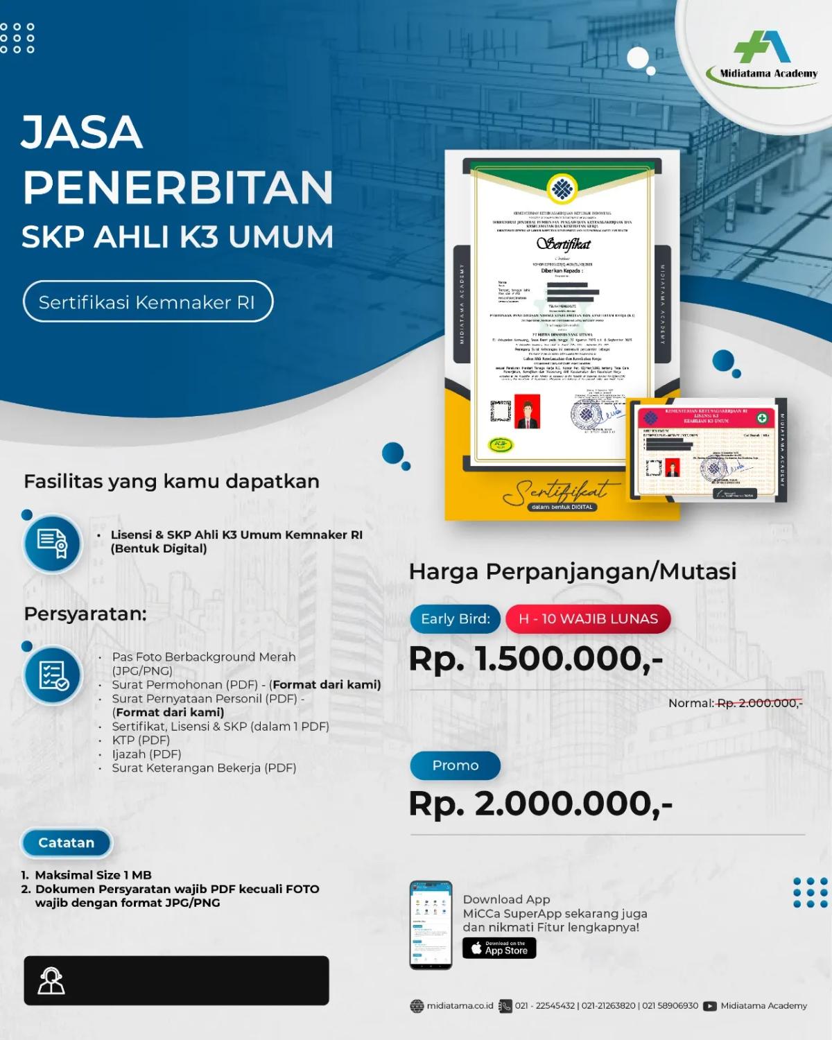 Penerbitan Ahli K3 Umum Kemnaker RI Batch 33 SKP