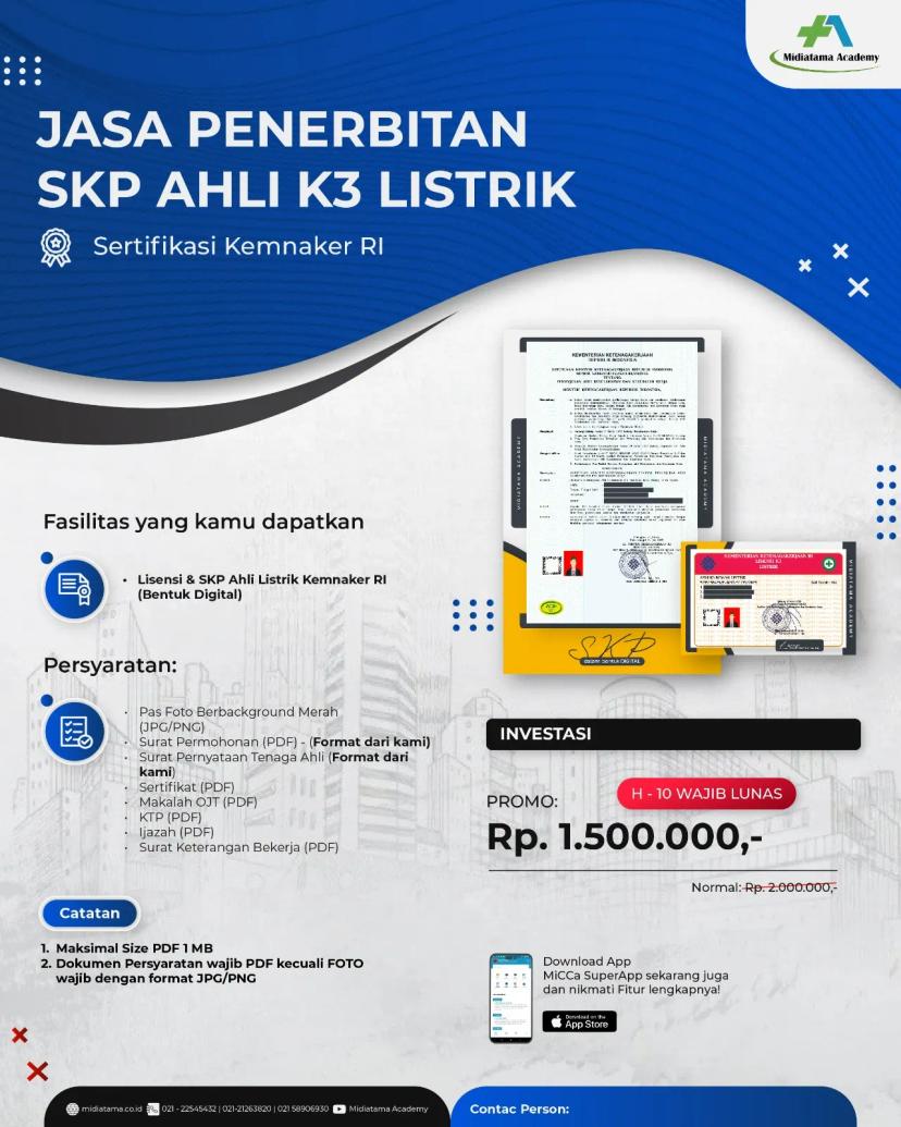 Penerbitan SKP Ahli K3 Listrik Batch 9 SKP