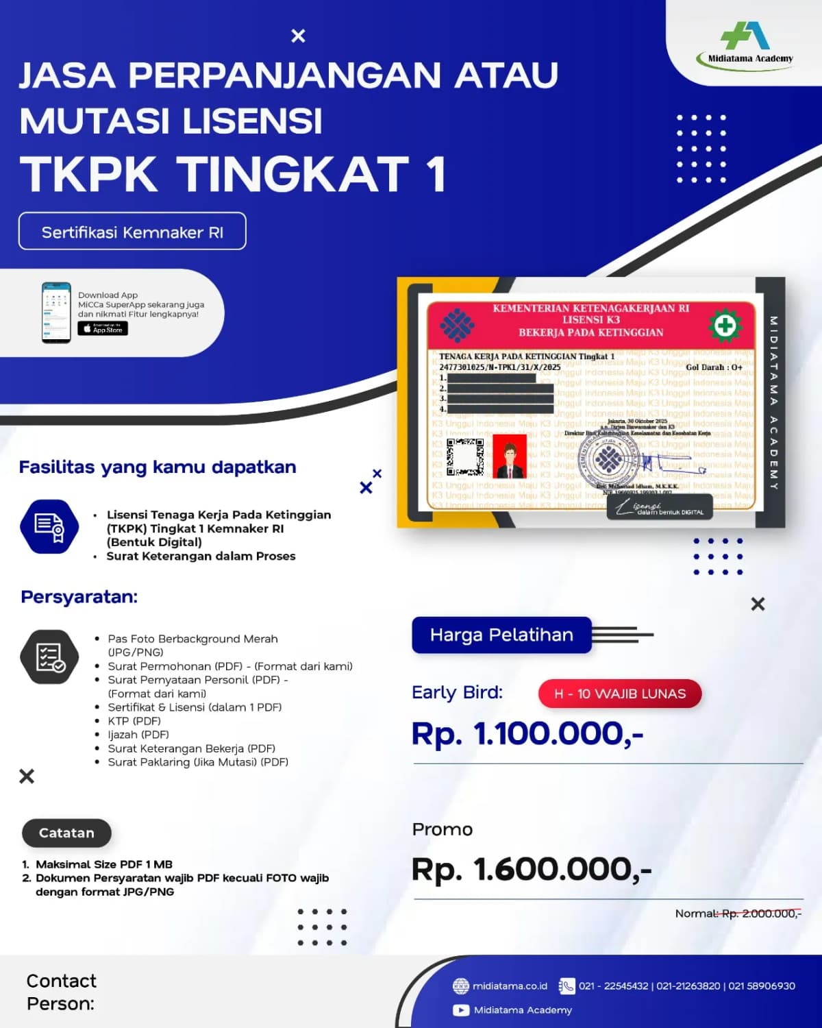 Tenaga Kerja Pada Ketinggian Tingkat 1 (TKPK) Batch 17 LISENSI