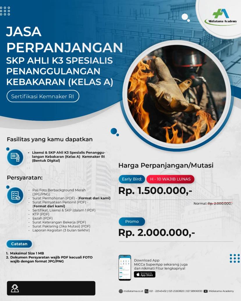 Ahli K3 Spesialis Penanggulangan Kebakaran (Kelas A) Batch 5 SKP