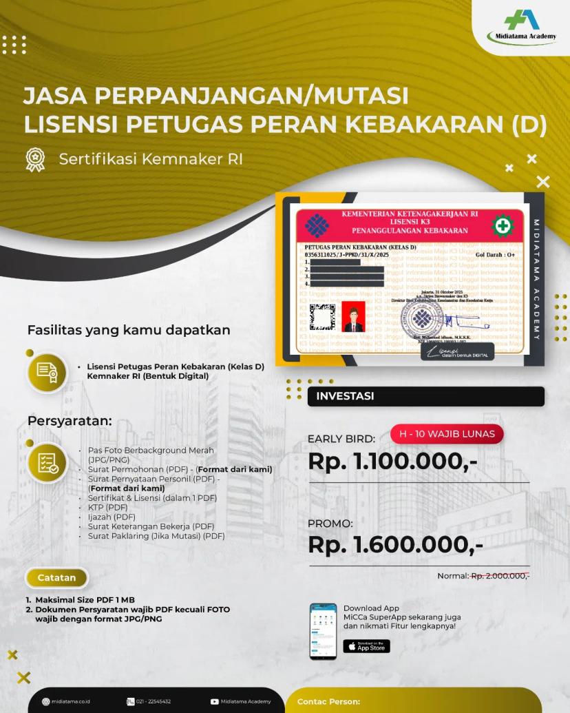 Petugas Peran Kebakaran (Kelas D) Batch 22 LISENSI