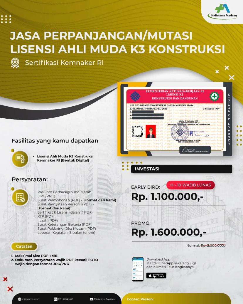 Ahli Muda K3 Konstruksi Batch 32 SKP