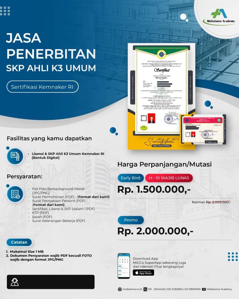 Penerbitan Ahli K3 Umum Kemnaker RI Batch 33 SKP