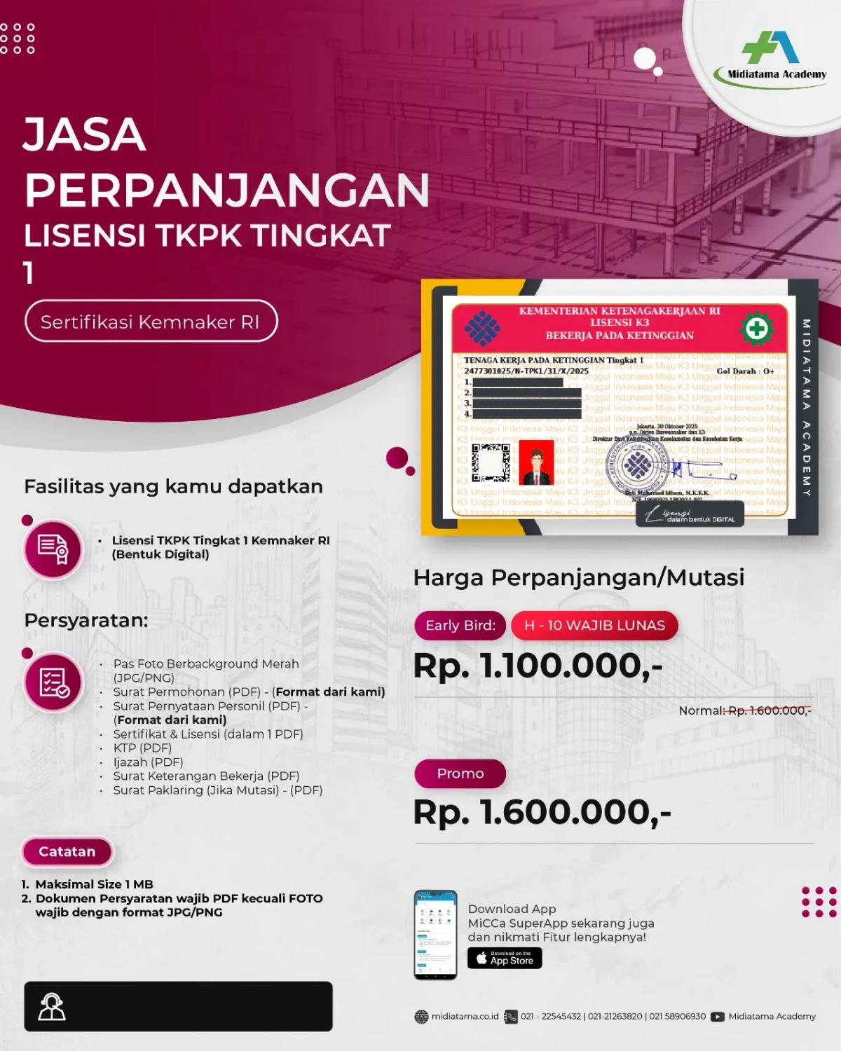 Tenaga Kerja Pada Ketinggian Tingkat 1 (TKPK) Batch 10 LISENSI